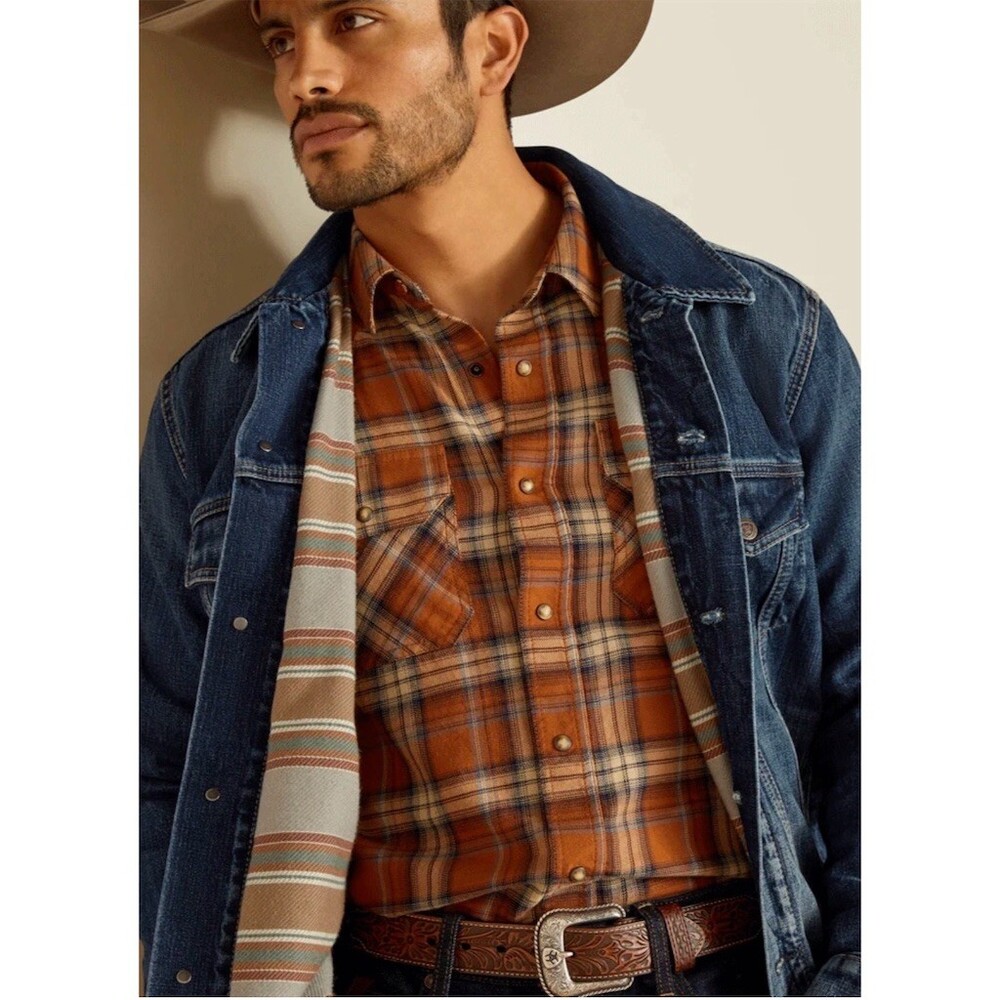 Ariat Victor Trucker Jacket Mens Size S Blue Blanket Lined Western Snap